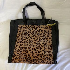 Michael Rome Leather and Leopard Calfskin Tote